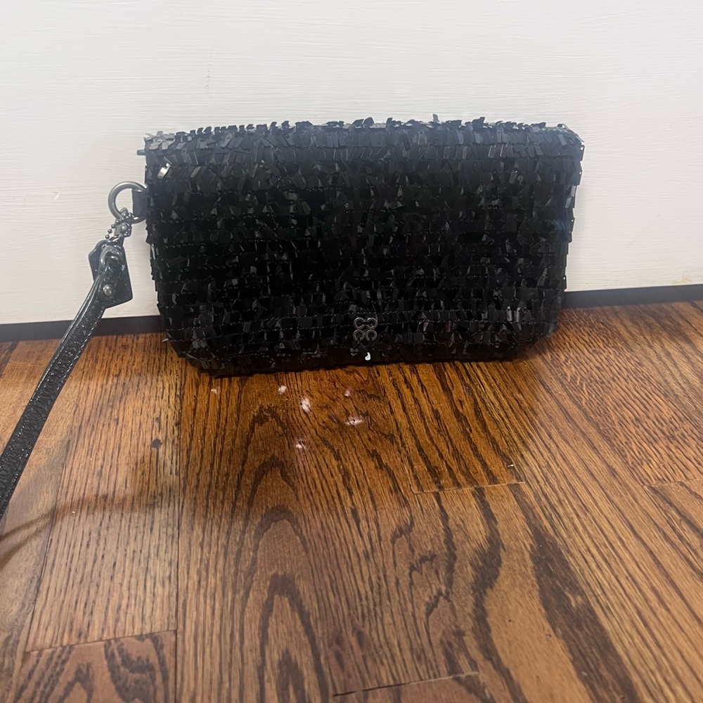 Coach Black Sequin Wristlet Clutch